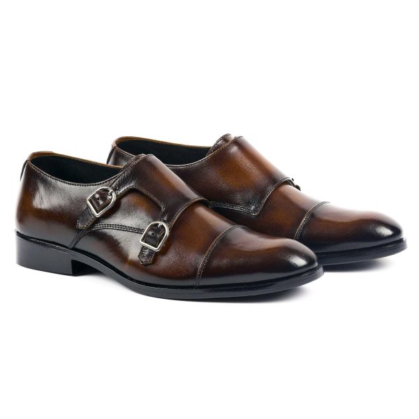Men's Double Monk Strap Cap Toe Shoes In